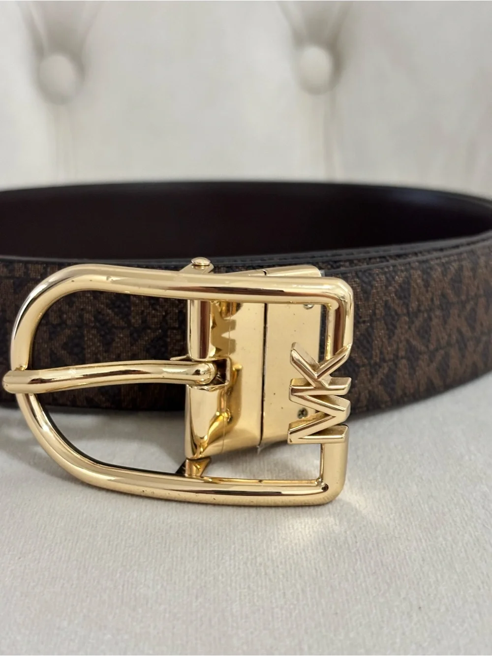 Michael Kors Monogram Reversible Belt, Brown, Size XL
